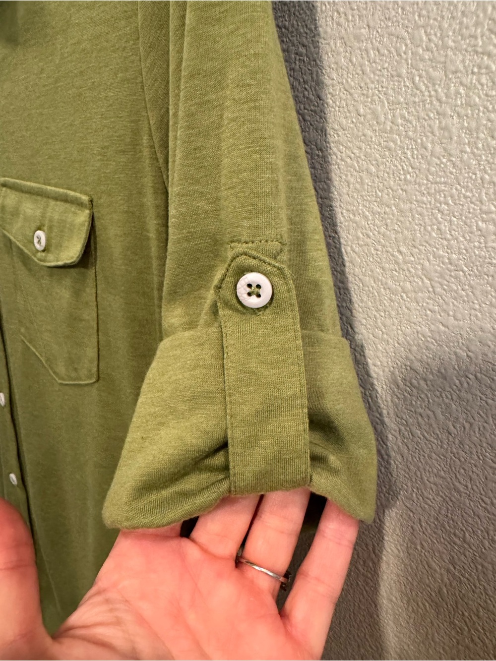Stio Olive Green Collared Double Pocket Roll Tab Knit Top - Picture 5 of 10